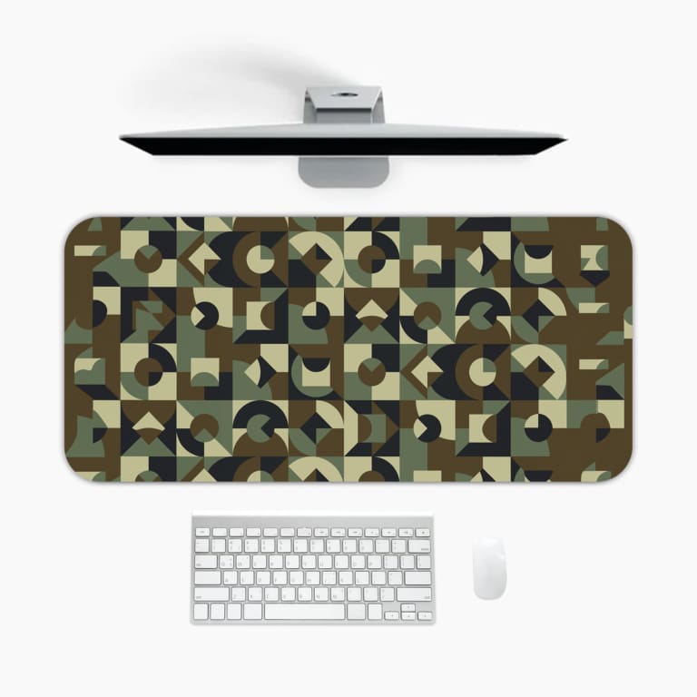 Infidu geometric camouflage desk pad in earthy tones with abstract shapes