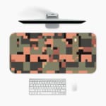 Infidu pixel camouflage desk pad in earthy green, orange, and brown tones