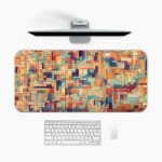 Infidu mosaic geometric desk pad in warm artistic tones with a colorful rectangular pattern