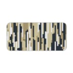 Infidu desk pad with vertical pixel stripe design in beige, black, gray, and white for a modern vintage art-inspired look.