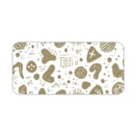 Minimalist desk pad featuring white background with golden abstract doodles and shapes in a vintage art style.