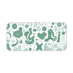 Infidu desk pad with green abstract shapes on white background, inspired by vintage art.