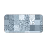 Infidu abstract mosaic desk pad with blue and grey artistic patchwork designs.