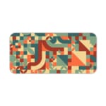 Infidu retro geometric desk pad featuring colorful shapes in warm and cool tones on a cream background, inspired by vintage wall art.