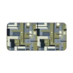 Infidu geometric desk pad with olive green and navy blue block pattern on white background.