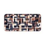 Infidu desk pad with navy and neutral geometric block pattern on white background.