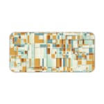 Infidu desk pad with mustard and teal geometric blocks in a modern vintage art style.