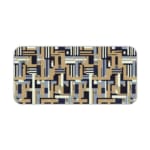Infidu desk pad with geometric pattern in beige, navy, and gray on a white background