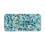 Infidu modern geometric desk pad with cool shades of blue, teal, and beige in a mosaic pattern on a white background.