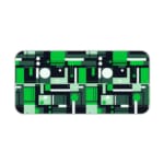 Infidu green geometric desk pad with tech-style block pattern in vibrant green and neutral tones