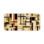 Infidu desk pad with earth-tone geometric blocks and layered abstract design on a white background