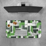 Infidu green geometric desk pad with interlocking shapes and a modern vintage art style