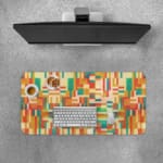 Infidu colorful geometric desk pad with warm red, orange, and yellow tones in a symmetrical pattern.