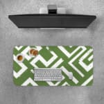Infidu desk pad with bold white maze pattern on deep green background, inspired by vintage art and wall décor.