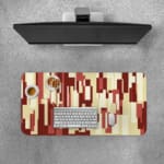 Infidu bold pixel block desk pad with warm red tones and abstract geometric pattern.