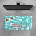 Infidu teal abstract desk pad with playful white pattern on bright background