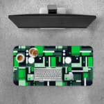 Infidu green geometric desk pad with tech-style block pattern in vibrant green and neutral tones
