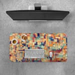 Infidu mosaic geometric desk pad in warm artistic tones with a colorful rectangular pattern