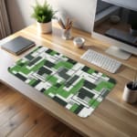 Infidu green geometric desk pad with interlocking shapes and a modern vintage art style