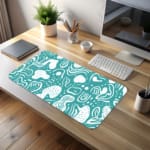 Infidu teal abstract desk pad with playful white pattern on bright background