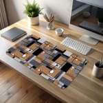 Infidu desk pad with abstract geometric block design in earthy tones