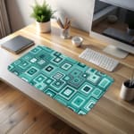 Teal nested squares geometric desk pad with modern vintage art style