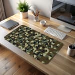 Infidu geometric camouflage desk pad in earthy tones with abstract shapes