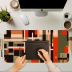 Infidu bold geometric desk pad with earthy tones and abstract rectangular design