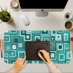 Teal nested squares geometric desk pad with modern vintage art style