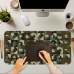 Infidu geometric camouflage desk pad in earthy tones with abstract shapes
