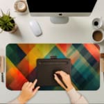 Infidu bold geometric desk pad with overlapping colorful shapes in vintage art style
