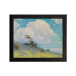 Infidu vintage wall art with blue sky, fluffy white cloud, green hill, and small trees in a peaceful outdoor landscape. hung on the wall