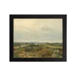 Infidu vintage wall art featuring peaceful countryside river, fields, and trees in soft green, brown, and beige tones. hung on the wall