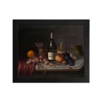 Infidu vintage still life wall art with fruit, wine, and glasses in rich warm tones on a dark background. hung on the wall
