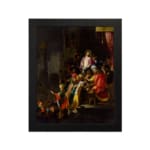 Vintage royal gathering wall art with glowing central figure, colorful robes, and rich dark background hung on the wall