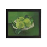 Infidu Vintage Green Apples in White Bowl Still Life Wall Art showcasing green apples in a white bowl with a soft green background. hung on the wall