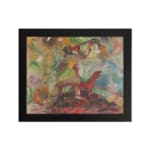 Infidu Vintage Abstract Wall Art with Dreamy Dog Figure, colorful and surreal design with soft brushstrokes and a misty background. hung on the wall