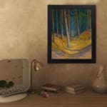 Infidu vintage wall art showing a serene forest path with tall trees and earthy colors. displayed on the wall
