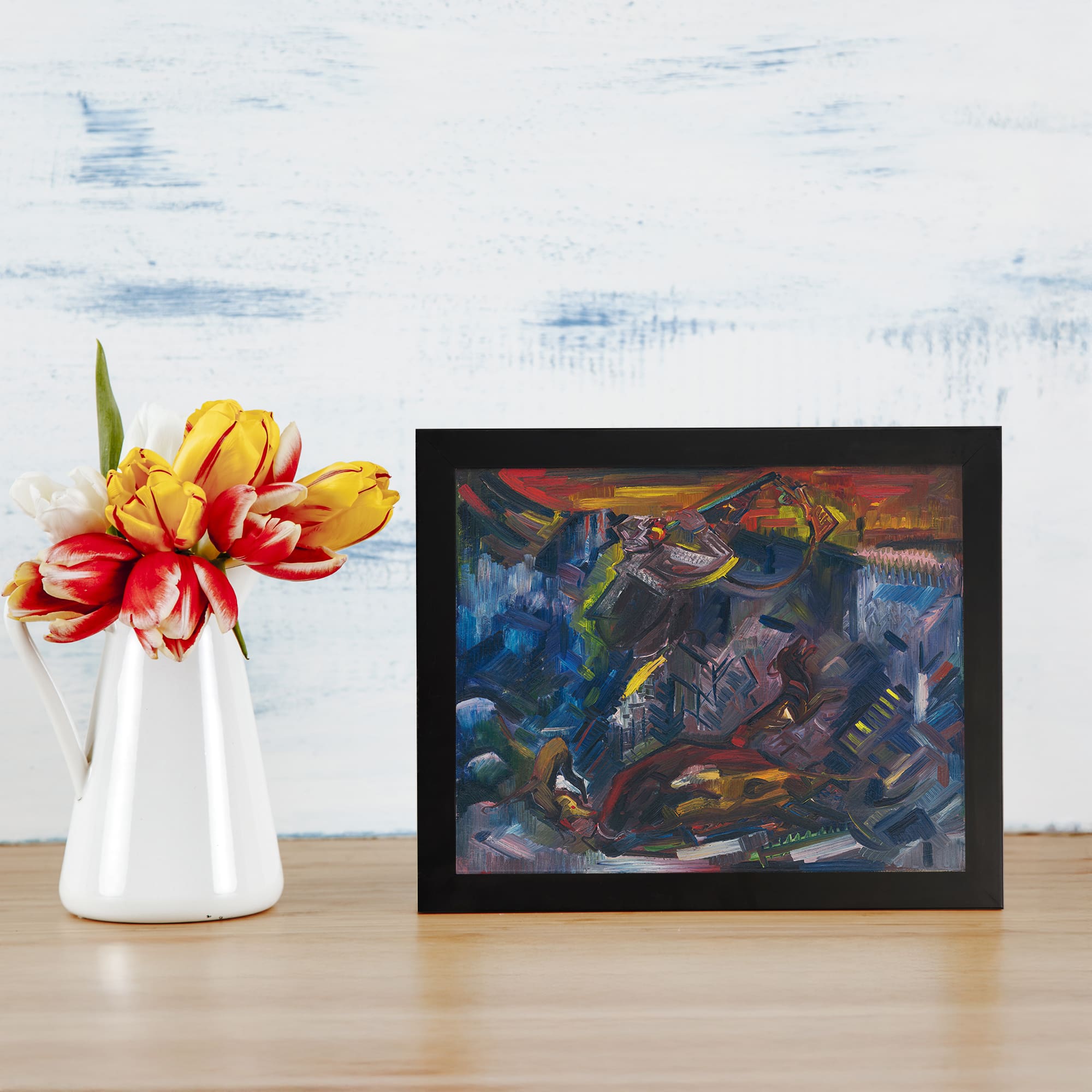 Infidu vintage abstract wall art with bold expressive colors and textured brushstrokes displayed on the wall