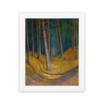 Infidu vintage wall art showing a serene forest path with tall trees and earthy colors. hung on the wall