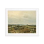 Infidu vintage wall art featuring peaceful countryside river, fields, and trees in soft green, brown, and beige tones. hung on the wall