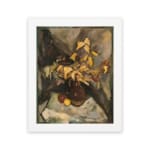 Infidu vintage wall art showing a brown vase with yellow leaves and fruits in warm, earthy tones. hung on the wall