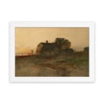Vintage farmhouse wall art at sunset with warm tones and rustic countryside charm. hung on the wall