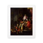 Vintage royal gathering wall art with glowing central figure, colorful robes, and rich dark background hung on the wall
