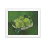 Infidu Vintage Green Apples in White Bowl Still Life Wall Art showcasing green apples in a white bowl with a soft green background. hung on the wall