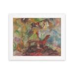 Infidu Vintage Abstract Wall Art with Dreamy Dog Figure, colorful and surreal design with soft brushstrokes and a misty background. hung on the wall