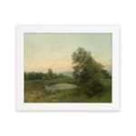 Infidu serene vintage nature wall art with pond, trees, and soft sunrise colors. hung on the wall