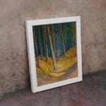 Infidu vintage wall art showing a serene forest path with tall trees and earthy colors. displayed on the wall