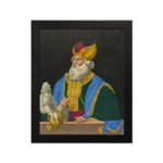 Infidu vintage wall art featuring a regal historical figure in royal robes, holding a scepter against a bold black background. hung on the wall on a white background