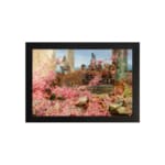 Vintage garden scene with pink flowers, classical figures, and elegant background from Infidu wall art collection. hung on the wall